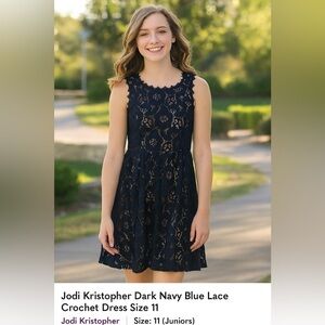 Jodi Kristopher Dark Navy Blue Lace Crochet Dress Size 11